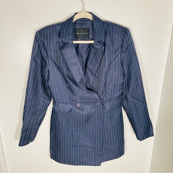 NEW Anthropologie English Factory Pinstripe Blazer Romper Blue White Medium - Picture 3 of 8